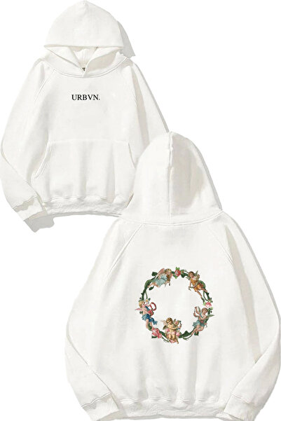 urbvn سويت شيرت أبيض كبير الحجم مطبوع عليه تصميم Angel Circle