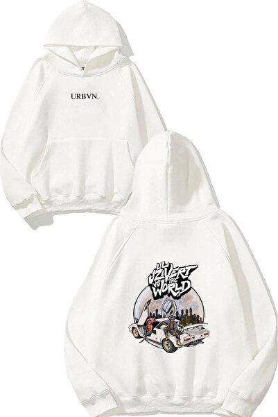 urbvn Hanorac alb supradimensionat cu glugă, cu imprimeu Lil Uzi Vert Design