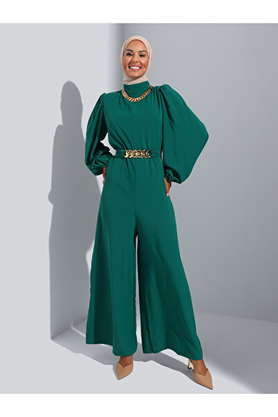 Refka By Styli Green Wide Leg Jumpsuit with Chain Belt