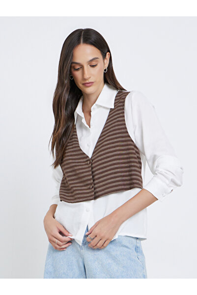 Styli قميص مخطط متعدد الطبقات بأكمام طويلة وأزرار