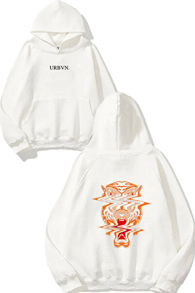 urbvn سويت شيرت أبيض كبير الحجم مطبوع عليه تصميم طباعة حيوانات