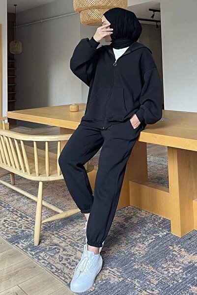 Josette Baskısız Kışlık Hırka Eşofman Altı Alt Üst Takım