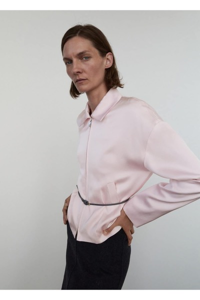 MANGO Woman Fermuarlı saten ceket