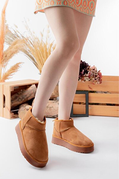 beelleshoe PANNA Mini Kadın TABA Süet İçi Tüylü Kısa Bot