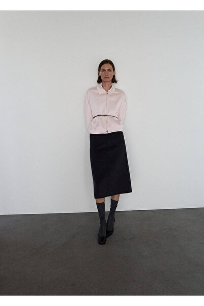 MANGO Woman Fermuarlı saten ceket