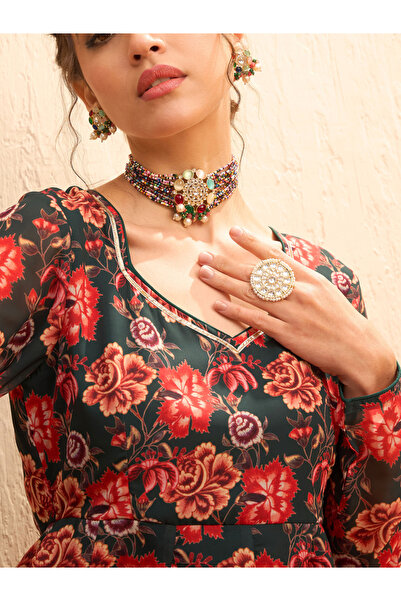 Sassafras By Styli Multi Floral Sweetheart Neck Anarkali Kurta