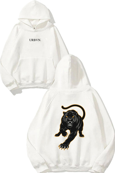 urbvn سويت شيرت أبيض كبير الحجم مطبوع بتصميم بلاك بانثر