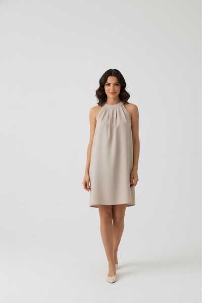 Defile Halter Yaka Dokuma Midi Elbise