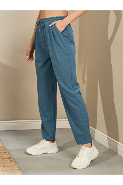 Sassafras By Styli Women Blue Tapered Drawstring Joggers