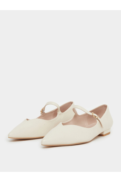 Raid By Styli Cream Pointed Toe Ballet Flat Shoes