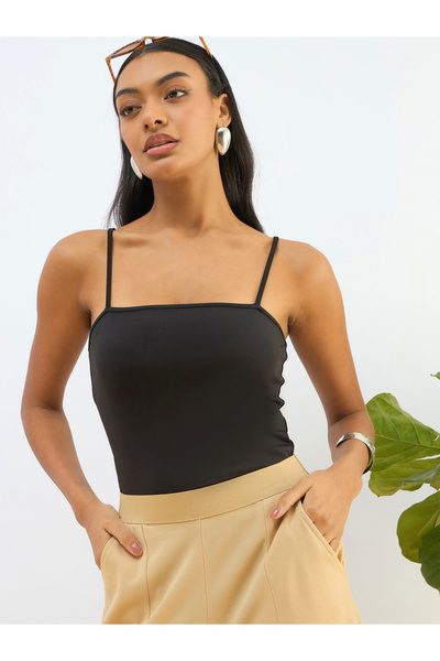 Sassafras By Styli Women Black Strappy Knit Bodysuit