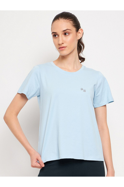 LAZZYCAT By Styli Women Light Blue Knitted Short Sleeve T-Shirt