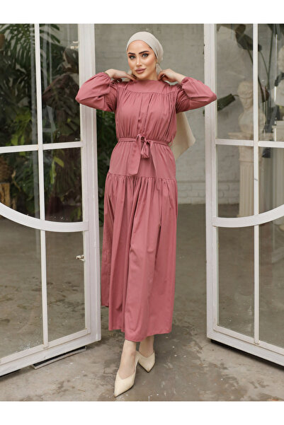 SAHRA BUTÄ°K By Styli Solid Tiered Maxi Dress with Waist Tie Detail