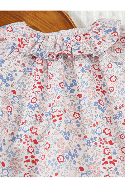 Take Two By Styli Girls Floral Print Cotton Top with Ruffle Collar