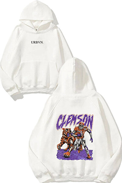 urbvn سويت شيرت أبيض كبير الحجم مطبوع بتصميم كليمسون