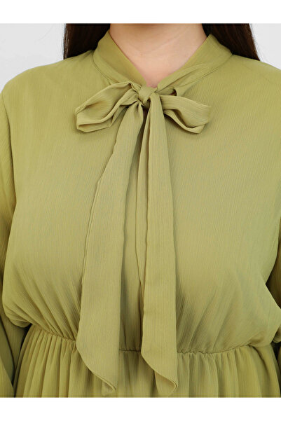 Alia By Styli Plus Olive Tie-Up Neck Maxi Dress