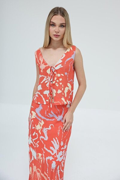 goopall مجموعة تنورة بلوزة برباط - أحمر