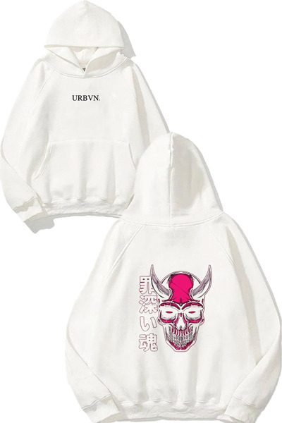 urbvn سويت شيرت أبيض كبير الحجم مطبوع عليه تصميم جمجمة يابانية