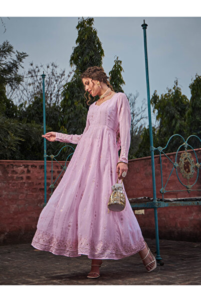 Sassafras By Styli Pastel Pink Sweetheart Neck Anarkali Kurta
