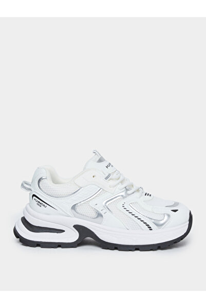 Styli Women White Metallic Chunky Sneakers