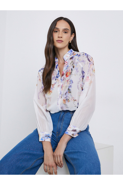 Styli Floral Print Balloon Sleeve Blouse