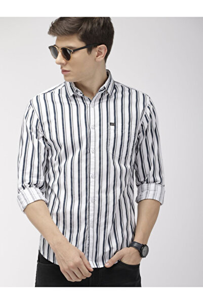 The Indian Garage Co By Styli قميص رجالي أبيض مخطط بقصة ضيقة