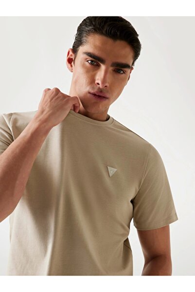 Guess Ss Cn Patch Men's Beige Regular Fit T-Shirt M4Yi0Akccm1-G1Ca