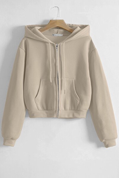 GHASSY CO. Ghassy Co. Kadın Pamuklu Crop Model Kanguru Cepli Sonbahar ve İlkb...