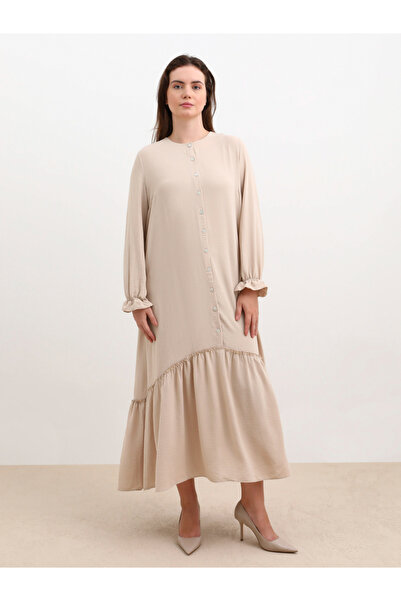 Alia By Styli Plus Brown Maxi Dress with Drop Waist