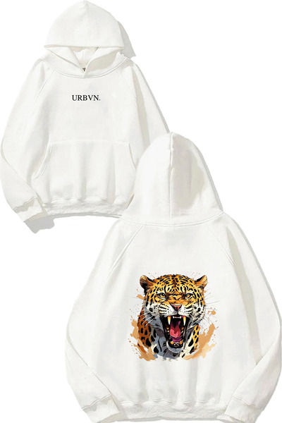 urbvn سويت شيرت أبيض كبير الحجم مطبوع عليه تصميم وجه الفهد