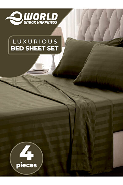 Eworld طقم سرير مخطط أبيض مقاس كينج، مكون من 4 قطع - غطاء لحاف من الألياف الد...