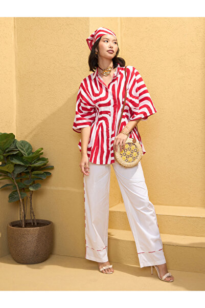 Sassafras By Styli Women Geometric Shirt and Solid Pants Co-Ords