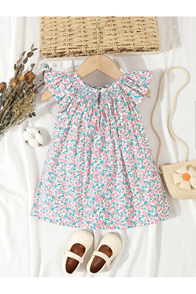 Styli Girls Floral Print Smocking Detail Dress