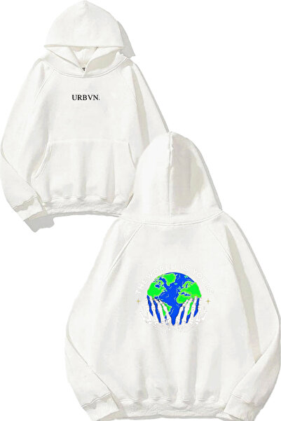 urbvn سويت شيرت أبيض كبير الحجم مطبوع عليه تصميم The World Design