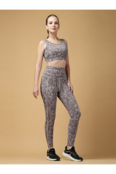 LAZZYCAT By Styli Round Neck Printed Sports Bra and Leggings Set