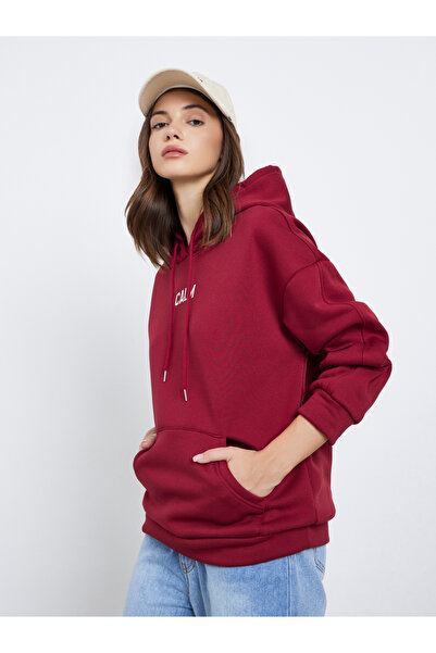 Take Two By Styli Maroon Slogan Print Relaxed Fit Hoodie