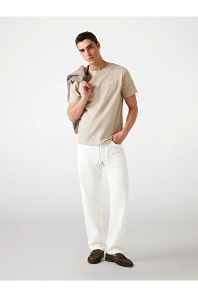 Guess Ss Cn Patch Men's Beige Regular Fit T-Shirt M4Yi0Akccm1-G1Ca