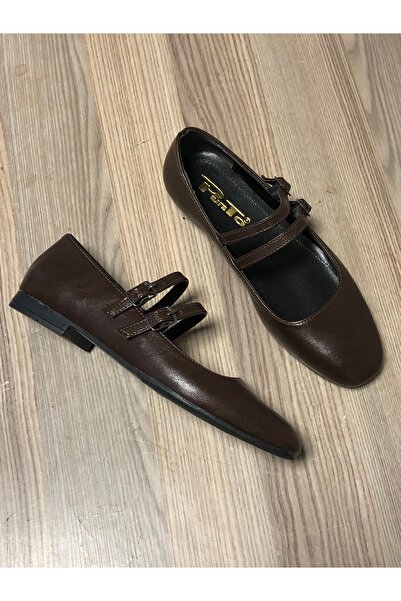 PUNTO Kadın Çift kemer deri babet kahve