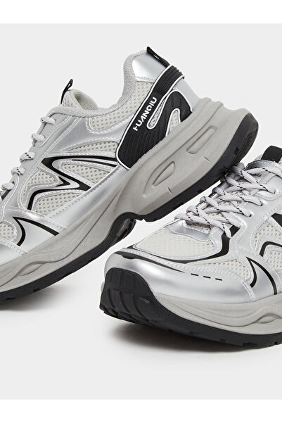 Styli Women Grey Metallic Chunky Sneakers