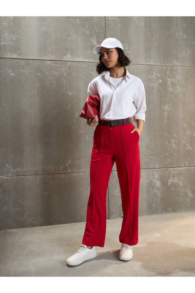 Sassafras By Styli Women Red Front Darted Straight Pants