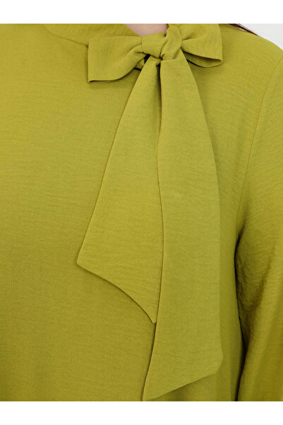 Alia By Styli Plus Green Maxi Dress with Tie-Up Neck