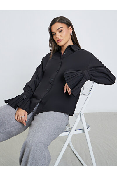 Styli قميص سادة بأكمام طويلة وتفاصيل مطوية