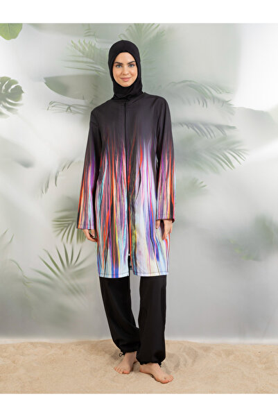 Mayo Bella By Styli Multi Gradient Print Front Zip Burkini
