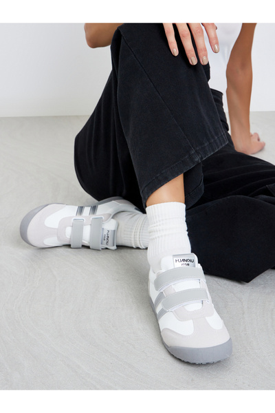 Styli Women Silver Stripe Velcro Sneakers