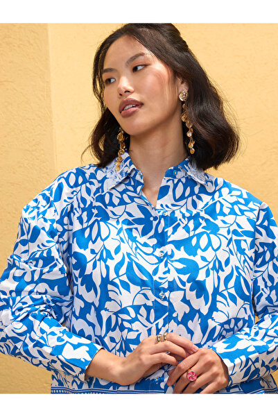 Sassafras By Styli Blue Poplin Floral Shirt and Pants Co-Ords