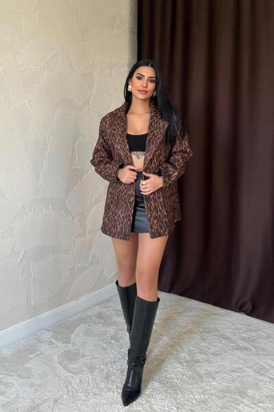 Livizmir Moda معطف الفهد الفهد