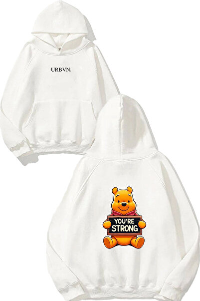 urbvn سويت شيرت أبيض كبير الحجم مطبوع بتصميم ويني القوي