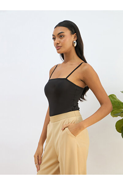 Sassafras By Styli Women Black Strappy Knit Bodysuit