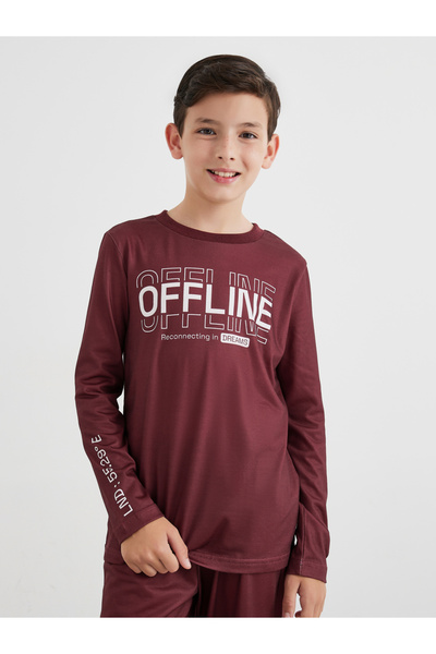 Styli Boys Red Slogan Print T-Shirt and Pyjama Set