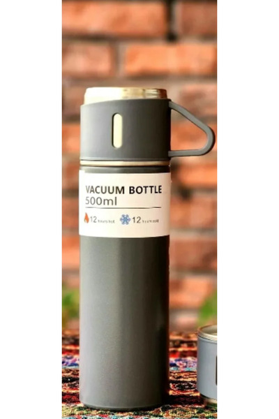 STAİNLES Thermos/ Vacuum Bottle with Cup/ Gri̇ Color